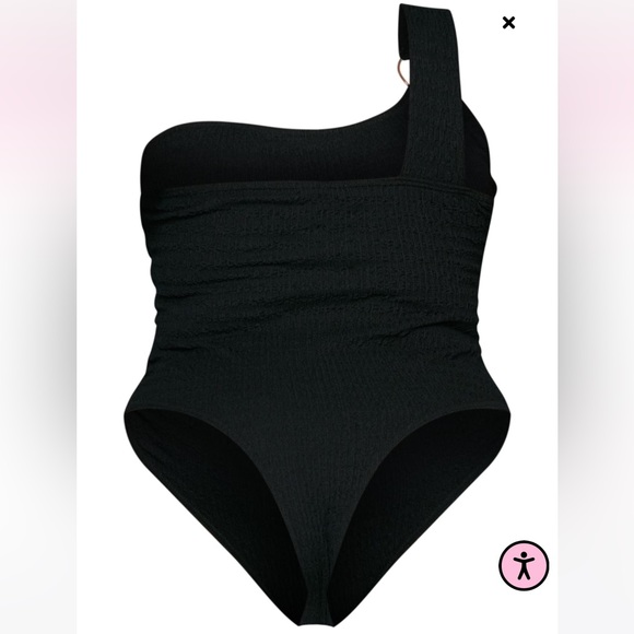PLT Plus Black Textured One Shoulder Ring Detail Bodysuit - Picture 8 of 8